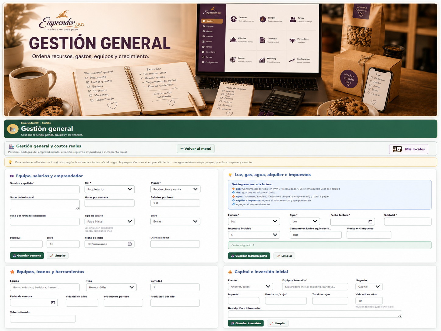 Gestión general y datos operativos.